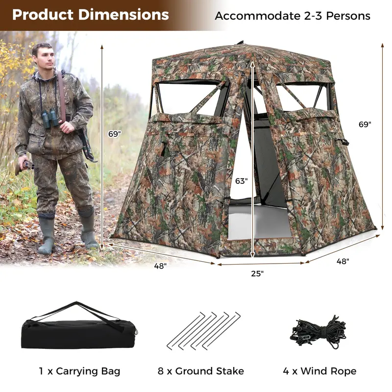 Camouflage Hunting Blind Tent – One-Way Visibility & 360° Panoramic Viewing