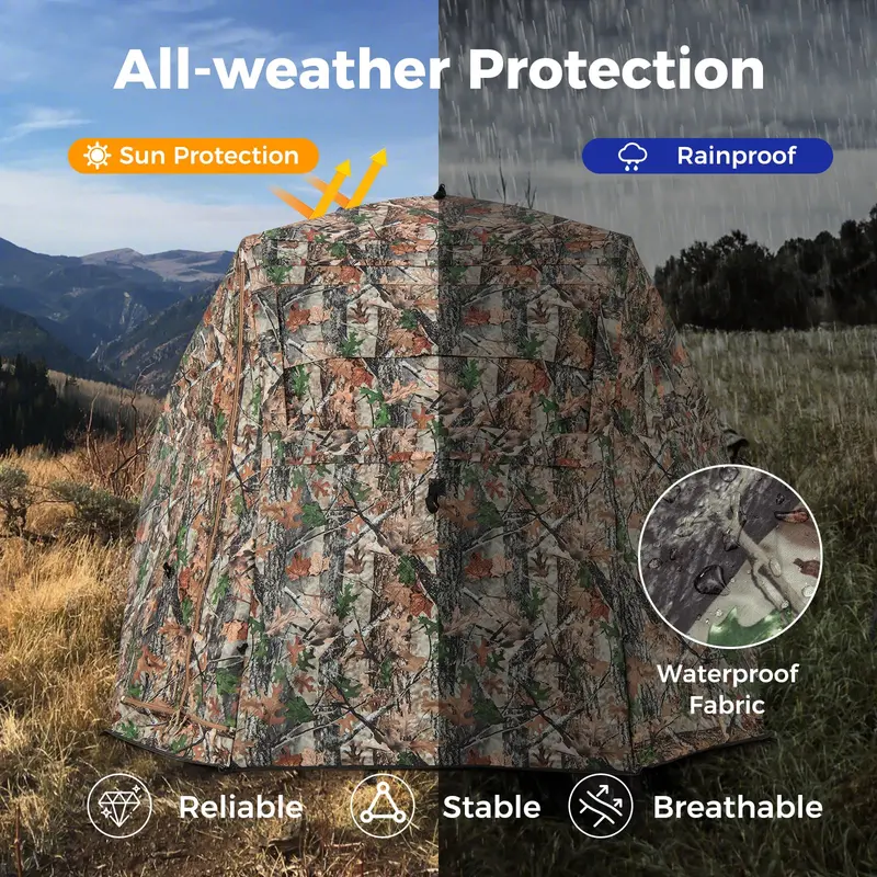 Camouflage Hunting Blind Tent – One-Way Visibility & 360° Panoramic Viewing