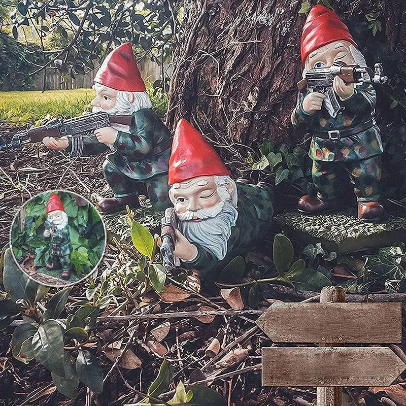 Camouflage Military Garden Gnome | Tactical-Themed Outdoor Figurine 2