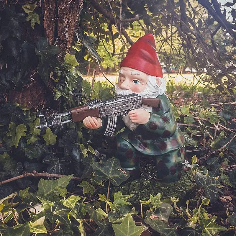 Camouflage Military Garden Gnome | Tactical-Themed Outdoor Figurine