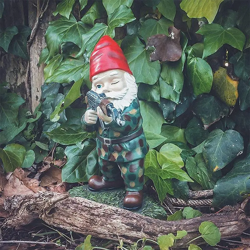 Camouflage Military Garden Gnome | Tactical-Themed Outdoor Figurine