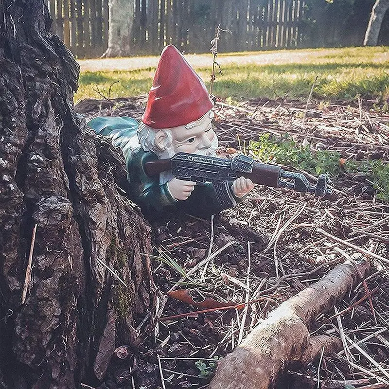 Camouflage Military Garden Gnome | Tactical-Themed Outdoor Figurine