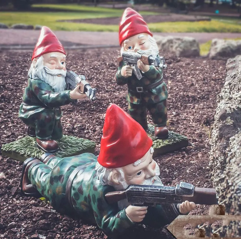 Camouflage Military Garden Gnome | Tactical-Themed Outdoor Figurine