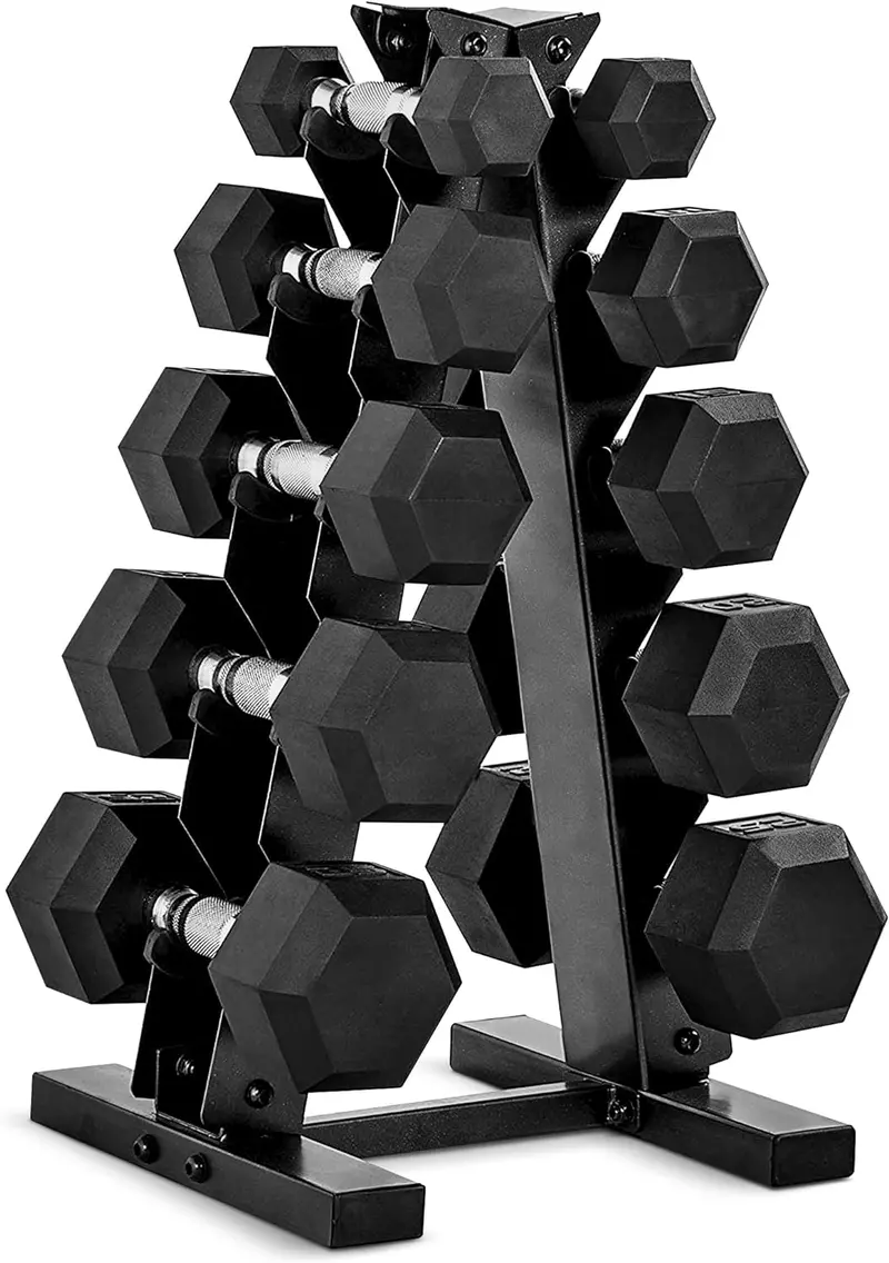 CAP Barbell 150 lb Hex Dumbbell Set with Coated Weights and Vertical Storage Rack – Black Finish
