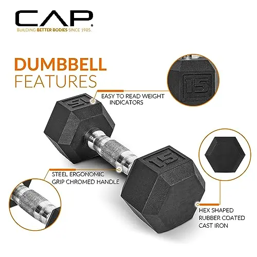 CAP Barbell 150 lb Hex Dumbbell Set with Coated Weights and Vertical Storage Rack – Black Finish