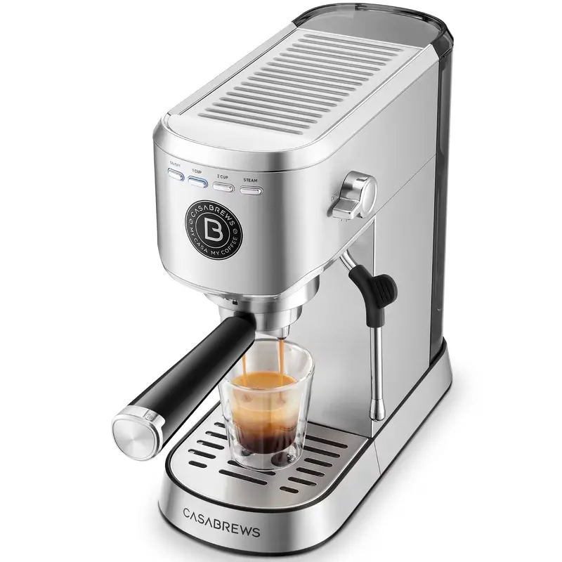CASABREWS 5418 Basic Espresso Machine – 20-Bar Pump, 34oz Water Tank, Steam Wand Frother, Silver Finish