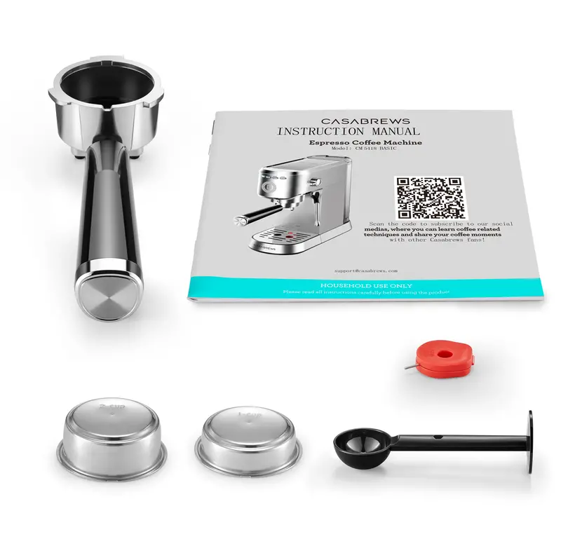 CASABREWS 5418 Basic Espresso Machine – 20-Bar Pump, 34oz Water Tank, Steam Wand Frother, Silver Finish