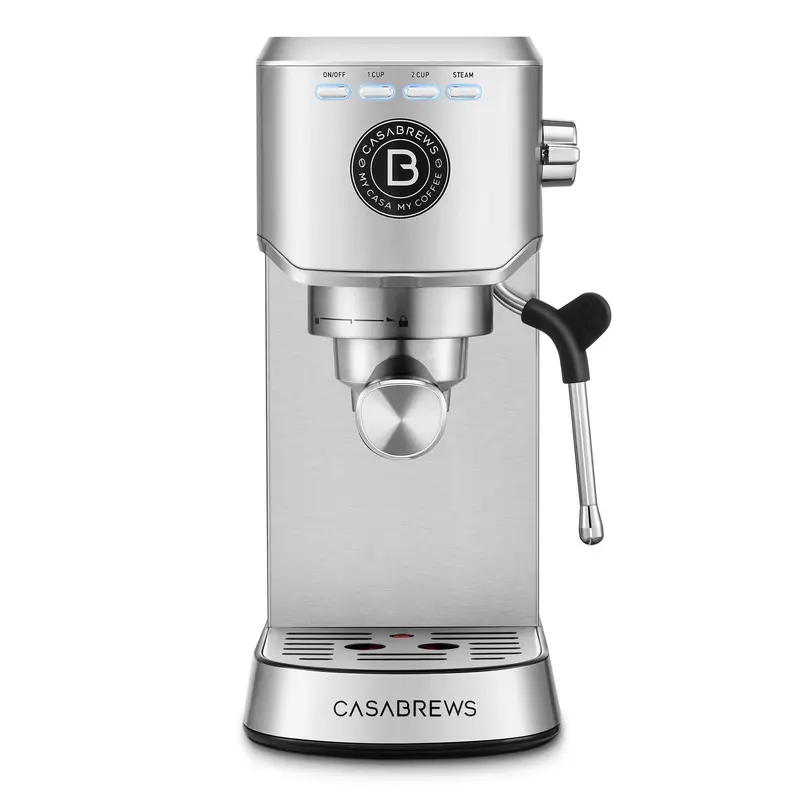 CASABREWS 5418 Basic Espresso Machine – 20-Bar Pump, 34oz Water Tank, Steam Wand Frother, Silver Finish