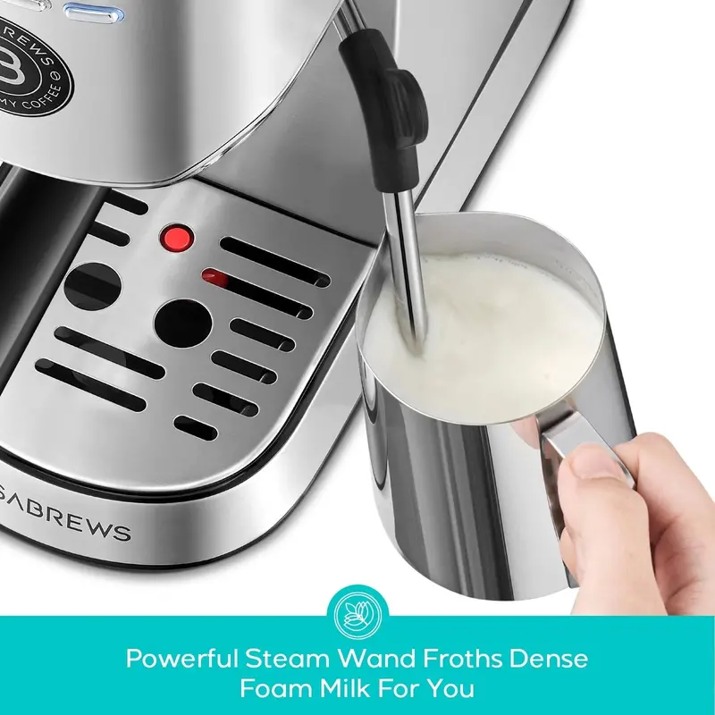 CASABREWS 5418 Basic Espresso Machine – 20-Bar Pump, 34oz Water Tank, Steam Wand Frother, Silver Finish
