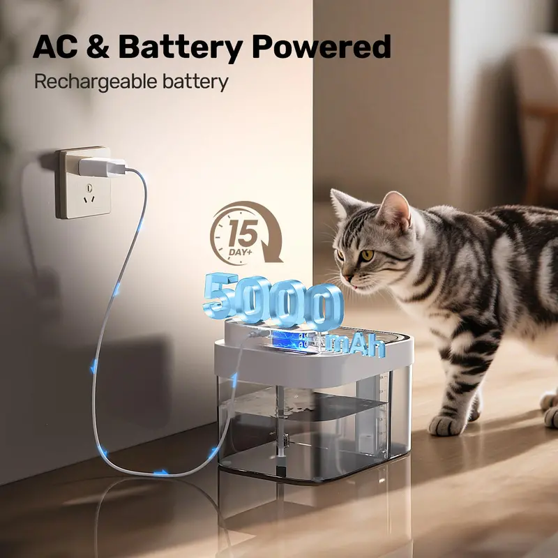 Cat Water Fountain – Battery-Powered Dual-Tank 3L Stainless Steel Pet Fountain Without Replaceable Filters