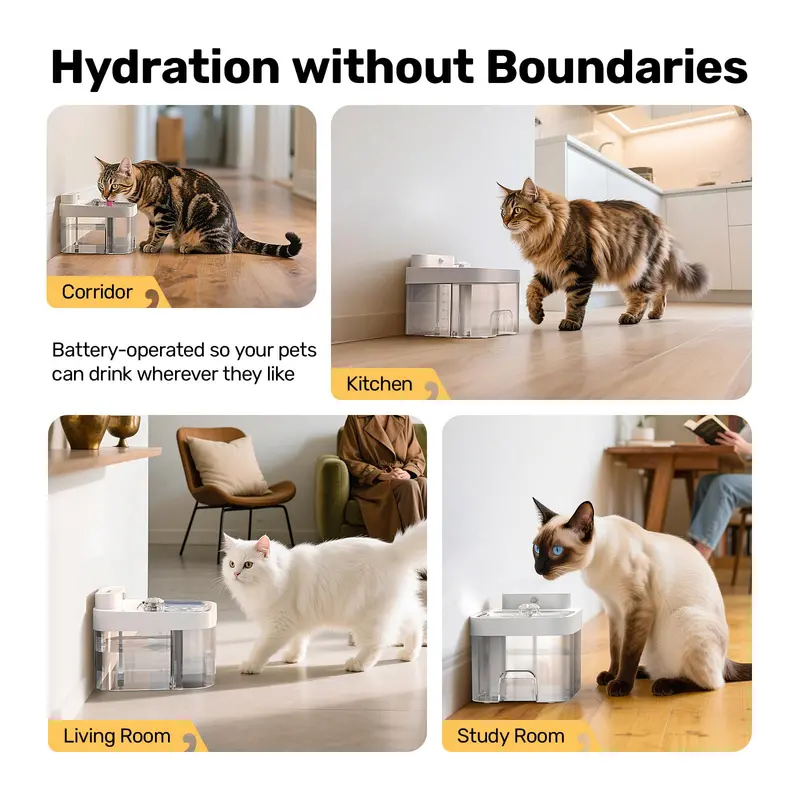 Cat Water Fountain – Battery-Powered Dual-Tank 3L Stainless Steel Pet Fountain Without Replaceable Filters