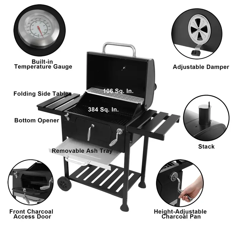 CD1824E 24-Inch Charcoal-Fueled BBQ Grill with Adjustable Vents and Ash Pan