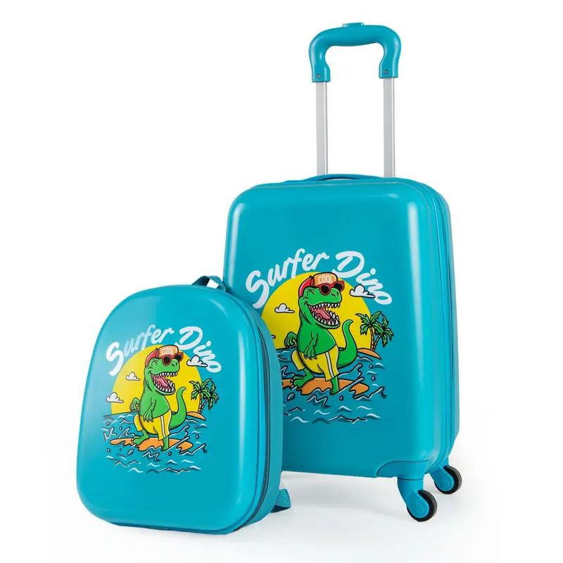 Children’s Rolling Luggage Set – 2-Piece Blue Lightweight Suitcases with 360° Spinner Wheels
