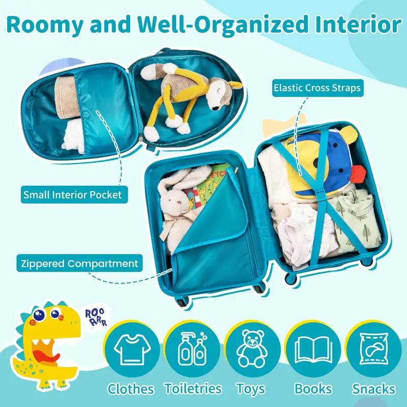 Children’s Rolling Luggage Set – 2-Piece Blue Lightweight Suitcases with 360° Spinner Wheels 2