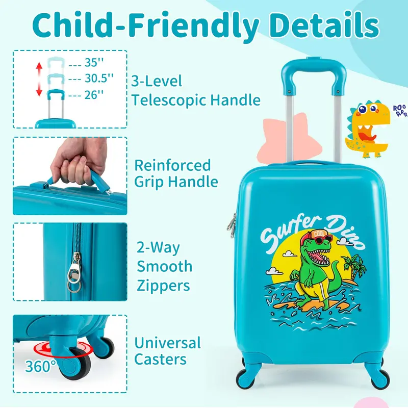 Children’s Rolling Luggage Set – 2-Piece Blue Lightweight Suitcases with 360° Spinner Wheels
