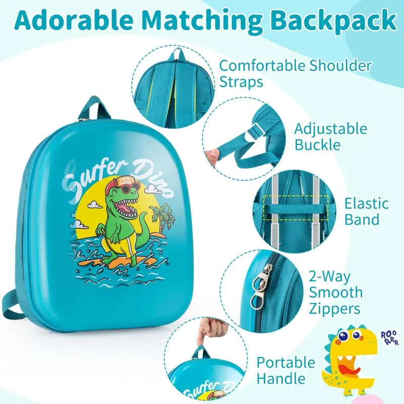 Children’s Rolling Luggage Set – 2-Piece Blue Lightweight Suitcases with 360° Spinner Wheels