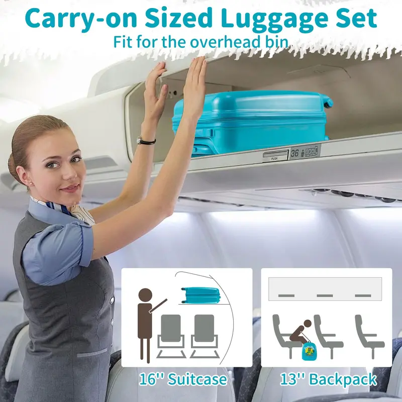 Children’s Rolling Luggage Set – 2-Piece Blue Lightweight Suitcases with 360° Spinner Wheels
