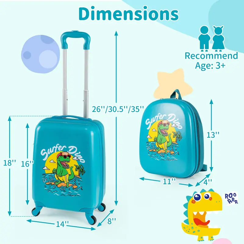 Children’s Rolling Luggage Set – 2-Piece Blue Lightweight Suitcases with 360° Spinner Wheels