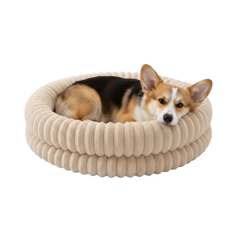 Circular Donut-Style Pet Bed – Contoured Edge Support & Non-Skid Rubber Base