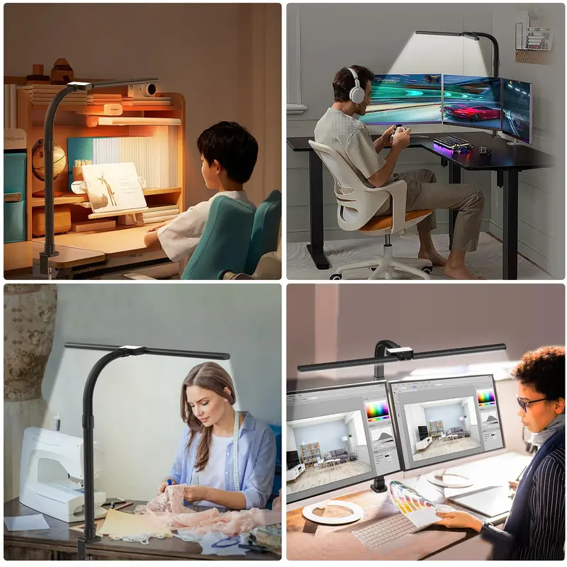 Clamp-Mount LED Desk Lamp – 24W Dual Light Source, Adjustable Brightness & CCT, Articulating Gooseneck for Workspace Use