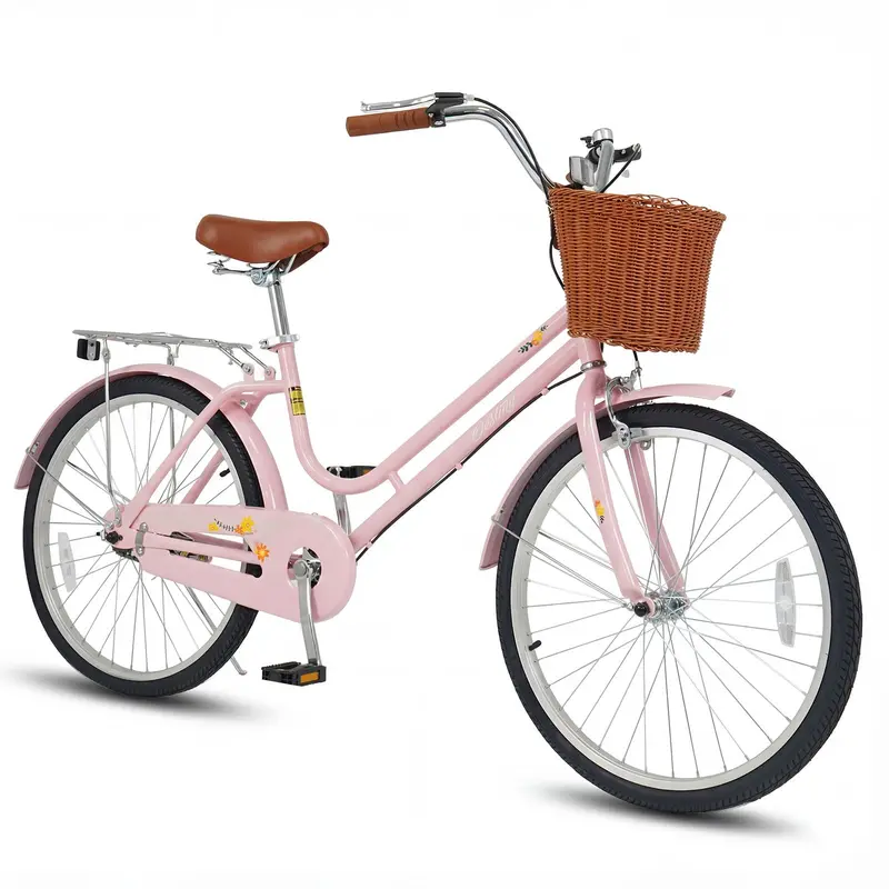 Classic Beach Cruiser Bike – Front Basket, Rear Rack, Bell – Designed for Teens & Adults