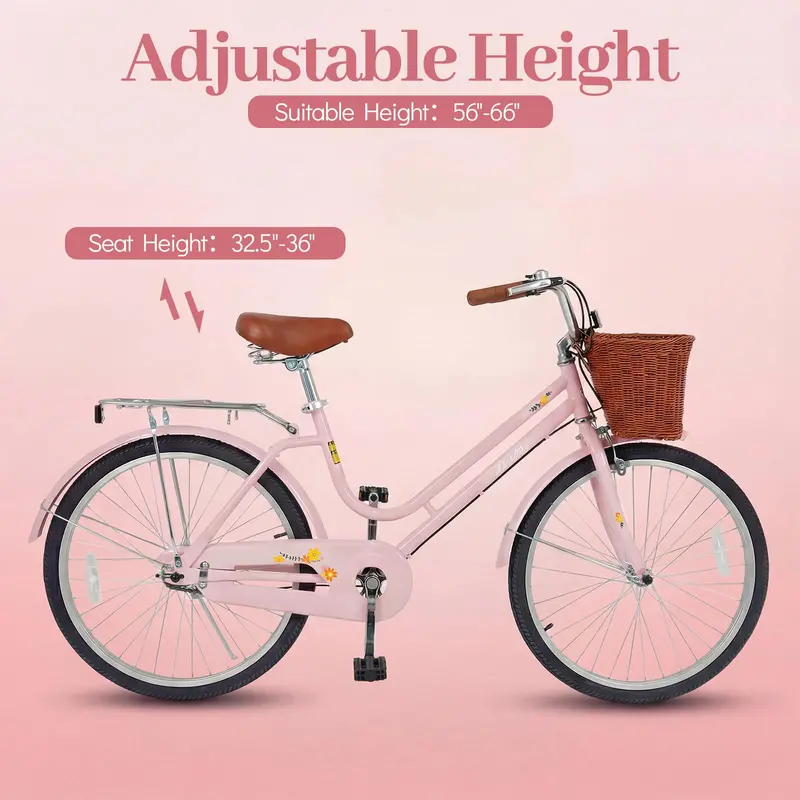 Classic Beach Cruiser Bike – Front Basket, Rear Rack, Bell – Designed for Teens & Adults 2