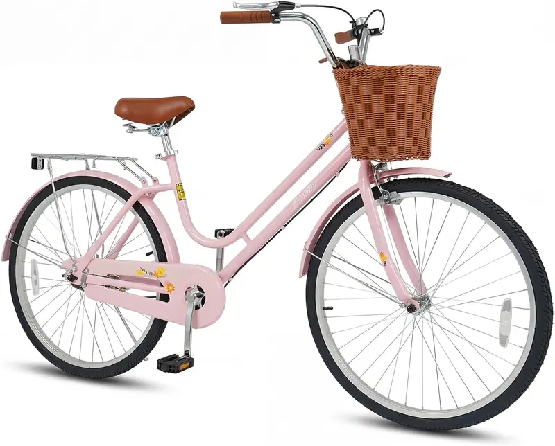 Classic Beach Cruiser Bike – Front Basket, Rear Rack, Bell – Designed for Teens & Adults