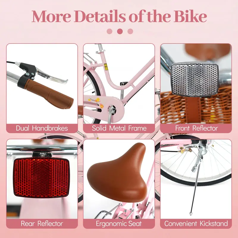 Classic Beach Cruiser Bike – Front Basket, Rear Rack, Bell – Designed for Teens & Adults
