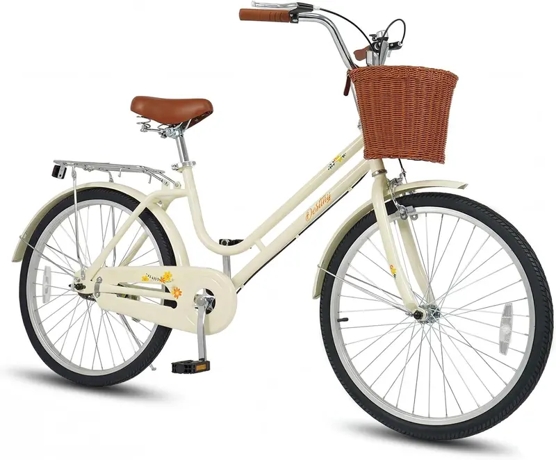 Classic Beach Cruiser Bike – Front Basket, Rear Rack, Bell – Designed for Teens & Adults