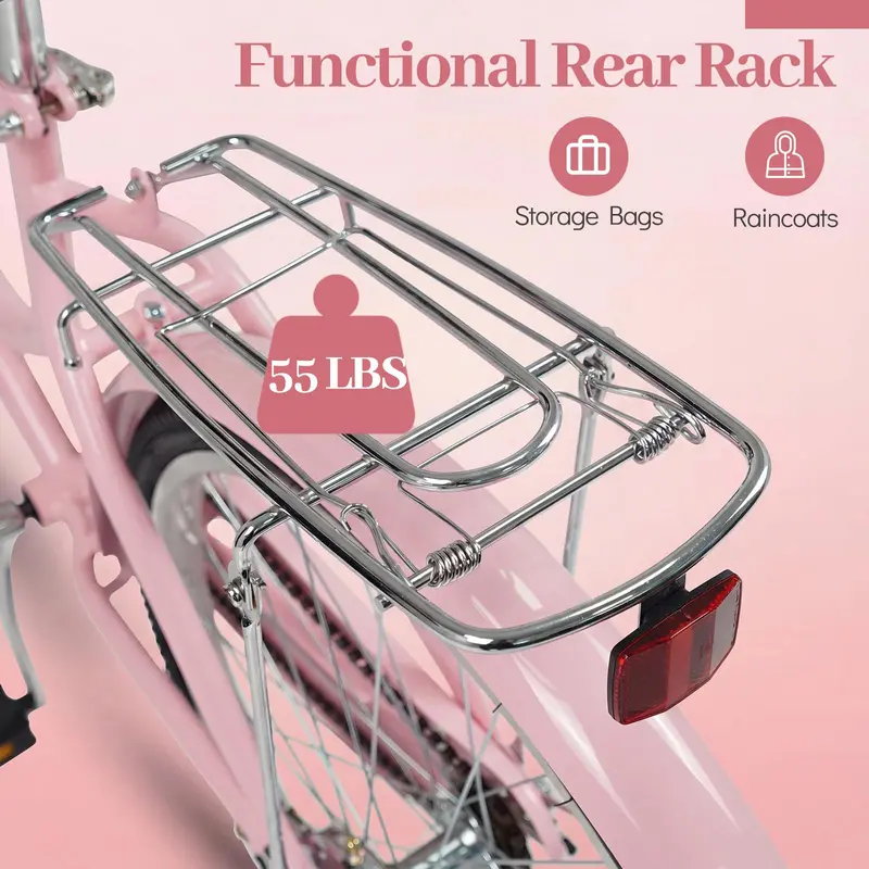 Classic Beach Cruiser Bike – Front Basket, Rear Rack, Bell – Designed for Teens & Adults