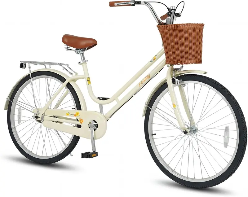 Classic Beach Cruiser Bike – Front Basket, Rear Rack, Bell – Designed for Teens & Adults