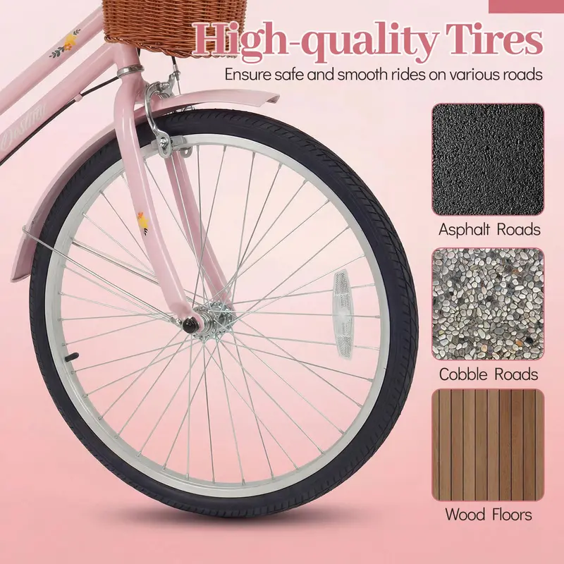 Classic Beach Cruiser Bike – Front Basket, Rear Rack, Bell – Designed for Teens & Adults