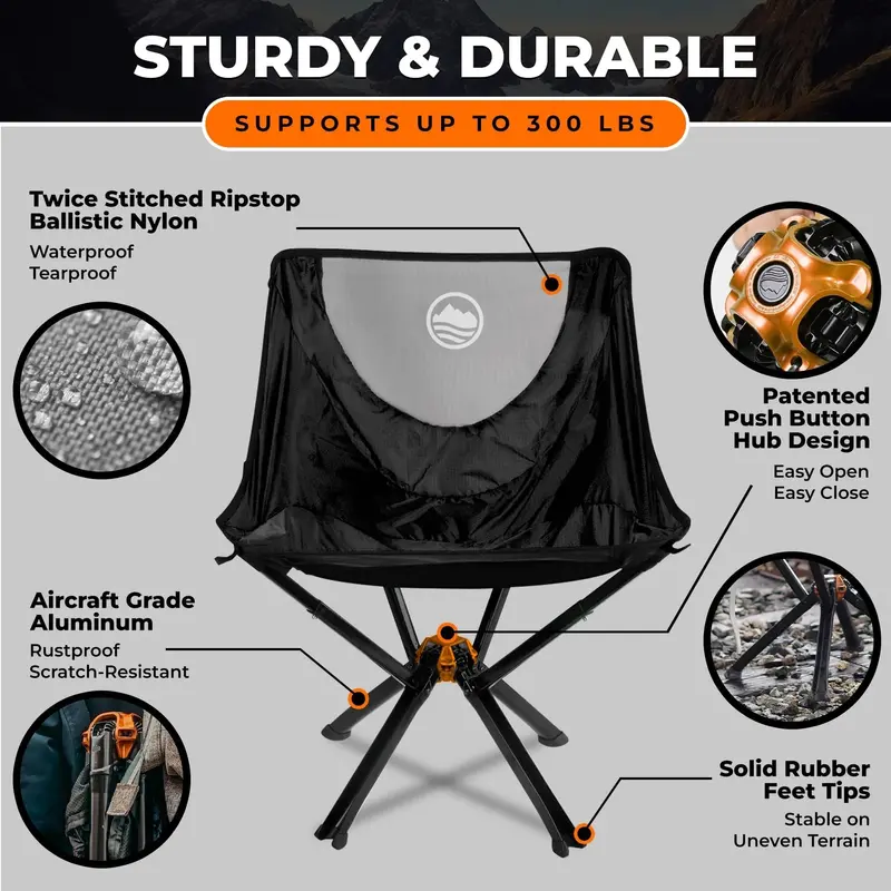CLIQ Ultra-Lightweight Folding Camping Chair – 300 lb Capacity, Portable & Durable