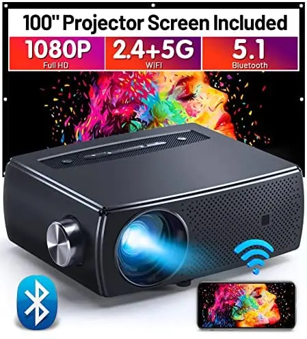 CLOKOWE Mini Bluetooth Projector – 9600 Lumens, 1080P HD with 5G WiFi, 4K Support, Dolby Audio & Zoom