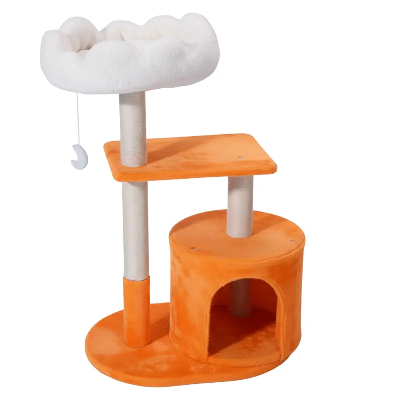 Cloud-Style Cat Tree Tower – Scratching Post, Cozy Bed & Interactive Hanging Toy
