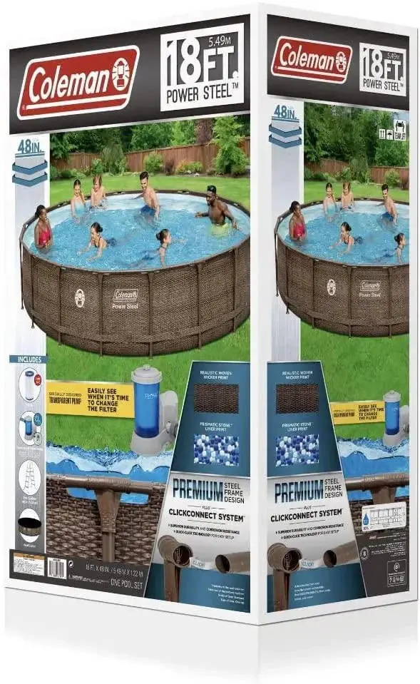 Coleman Power Steel 18 ft x 48 in Above-Ground Swimming Pool Kit – Easy Setup