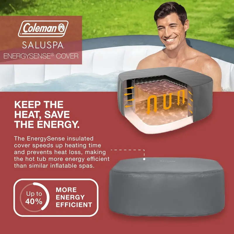 Coleman SaluSpa Atlantis Square Hot Tub – 4–6 Person Inflatable Outdoor Spa Featuring 140 Air Jets & Protective Cover
