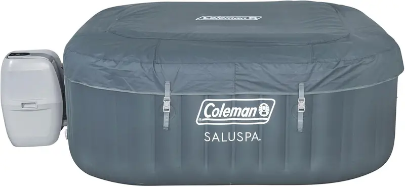 Coleman SaluSpa Atlantis Square Hot Tub – 4–6 Person Inflatable Outdoor Spa Featuring 140 Air Jets & Protective Cover
