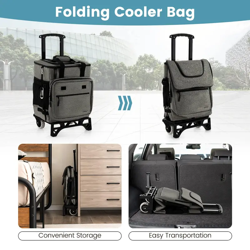 Collapsible 50-Can Rolling Cooler – 3-in-1 Insulated Soft Bag with Removable Wheels
