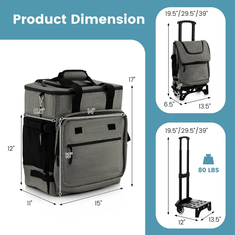 Collapsible 50-Can Rolling Cooler – 3-in-1 Insulated Soft Bag with Removable Wheels