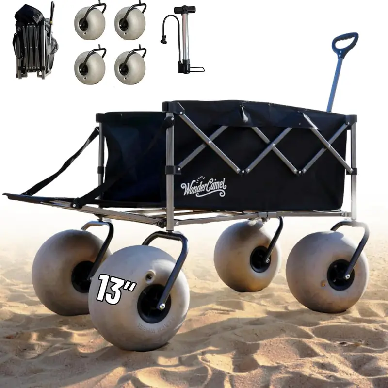Collapsible All-Terrain Beach Wagon – 13-Inch Balloon Tires, 185-Liter Capacity, Easy-Fold Design