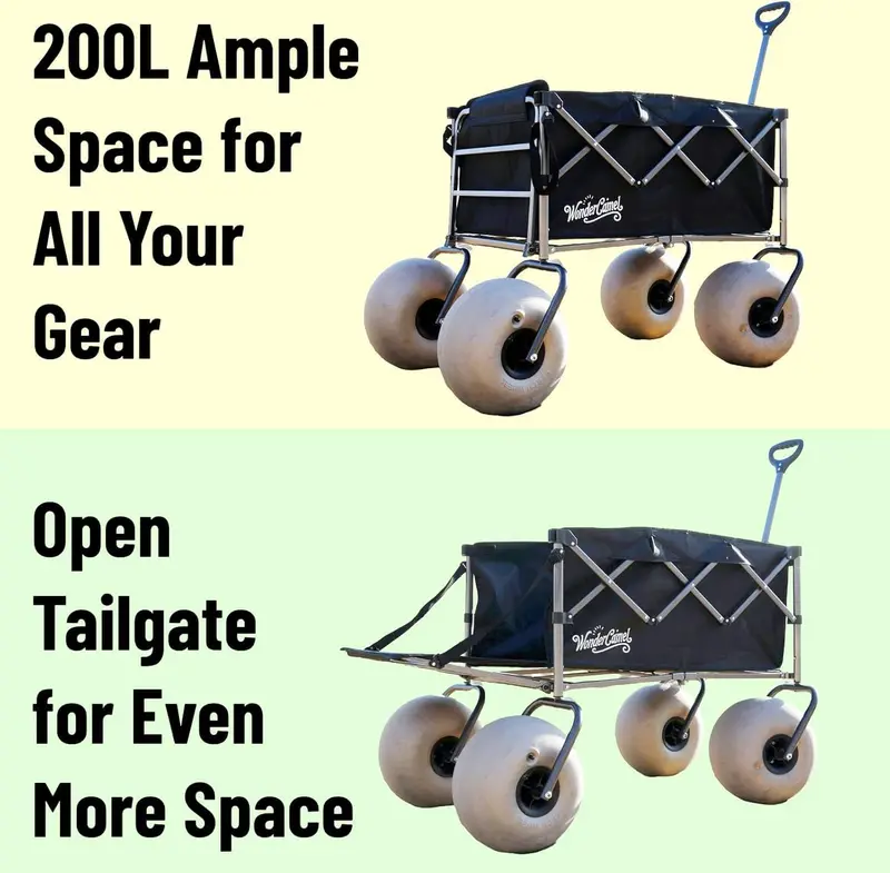 Collapsible All-Terrain Beach Wagon – 13-Inch Balloon Tires, 185-Liter Capacity, Easy-Fold Design