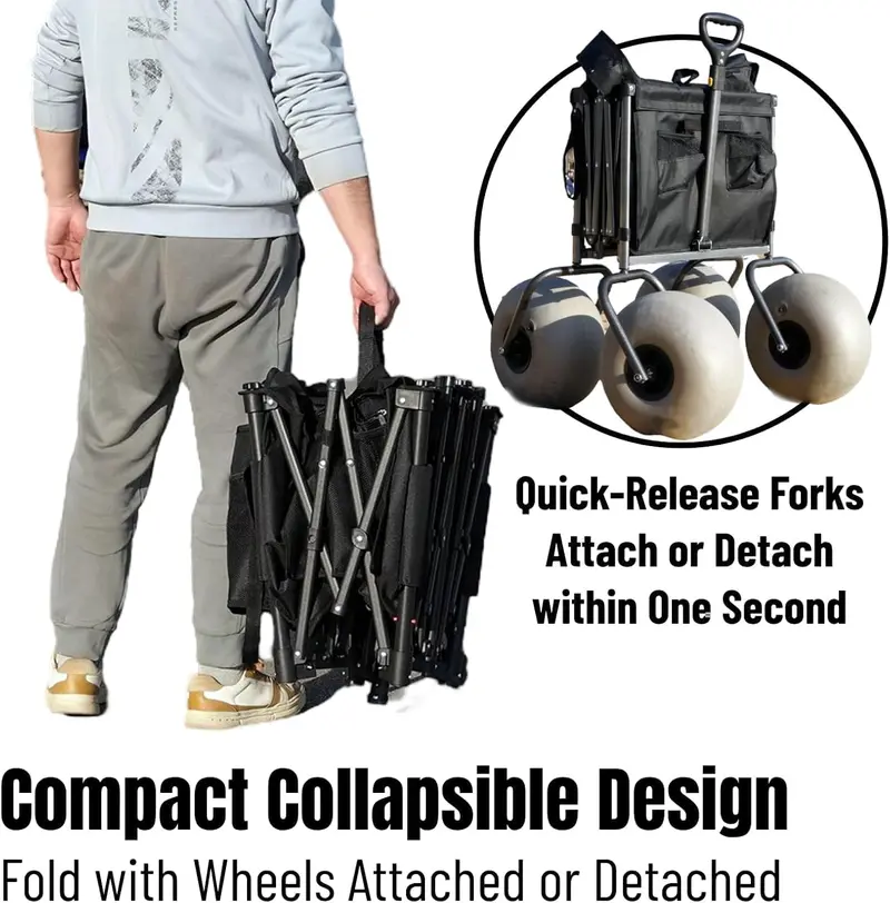 Collapsible All-Terrain Beach Wagon – 13-Inch Balloon Tires, 185-Liter Capacity, Easy-Fold Design