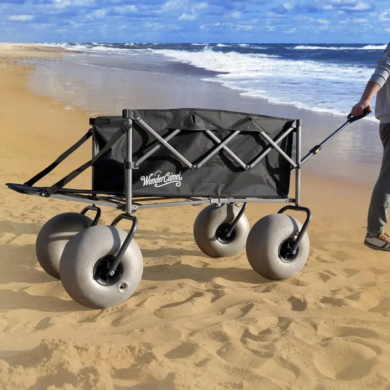 Collapsible All-Terrain Beach Wagon – 13-Inch Balloon Tires, 185-Liter Capacity, Easy-Fold Design