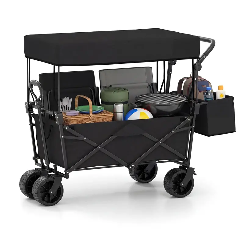 Collapsible Canopy Wagon with Height-Adjustable Handles and Removable Storage Bag