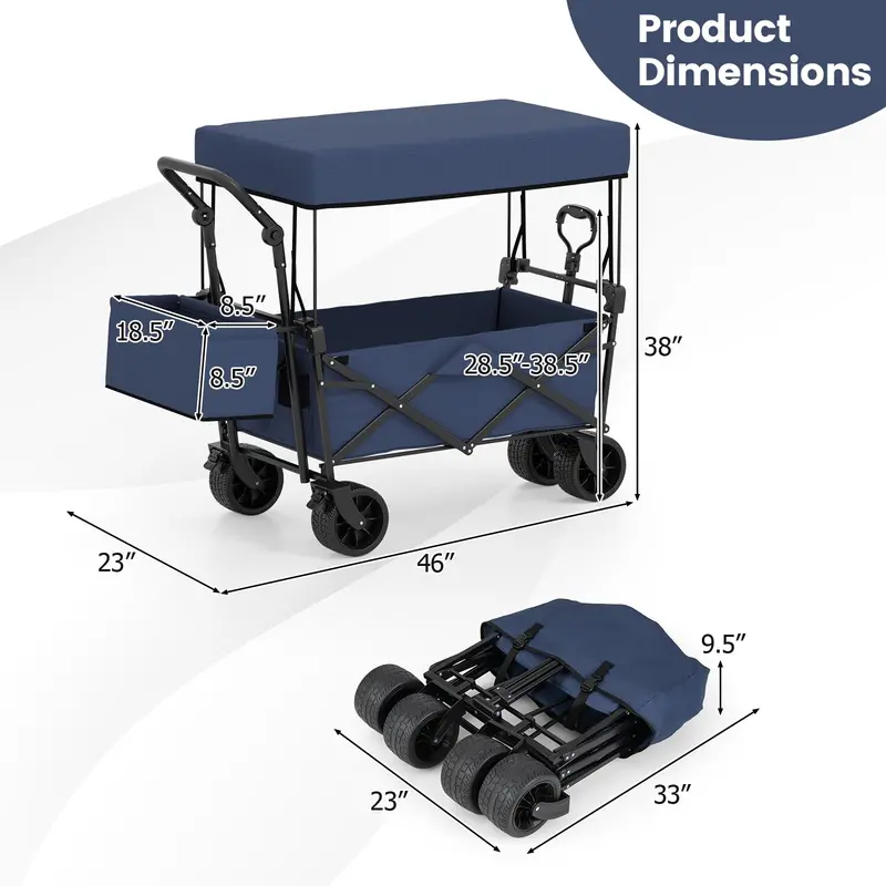Collapsible Canopy Wagon with Height-Adjustable Handles and Removable Storage Bag
