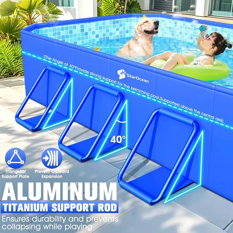 Collapsible Hard-Shell Pool – Non-Inflatable Folding Backyard Pool for Kids and Adults (115" x 66" x 20", Mosaic Design)
