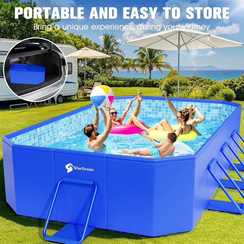 Collapsible Hard-Shell Pool – Non-Inflatable Folding Backyard Pool for Kids and Adults (115" x 66" x 20", Mosaic Design)