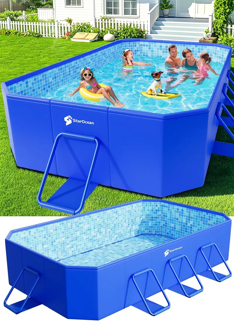 Collapsible Hard-Shell Swimming Pool – Non-Inflatable, Oversized Foldable Backyard Pool for Kids & Adults (115" x 66" x 20") with Mosaic Finish