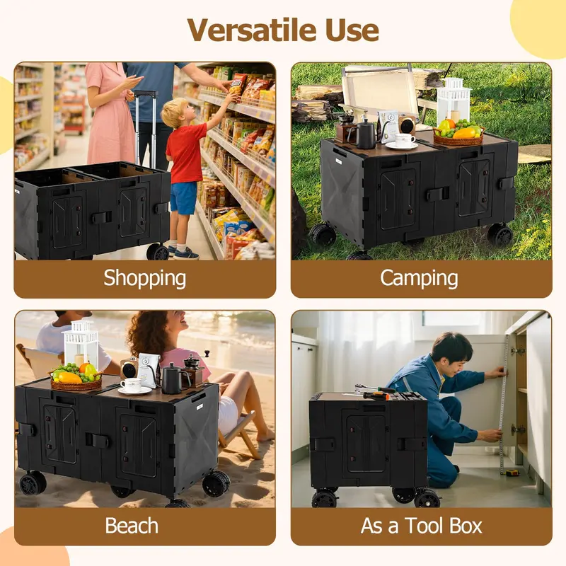 Collapsible Rolling Trolley Cart for Groceries, Camping, and Travel Use